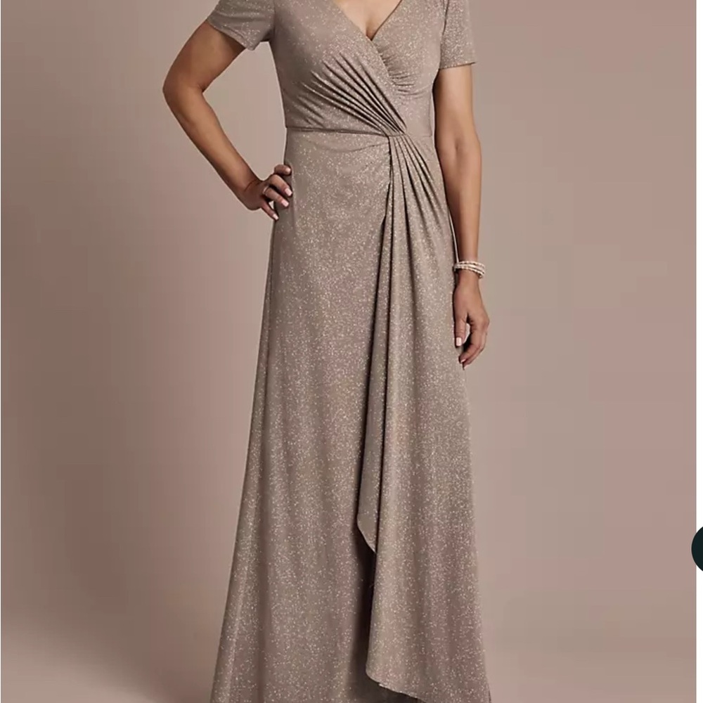Mother of the Bride Oleg Cassini Sparkling Beige Maxi Dress NWT